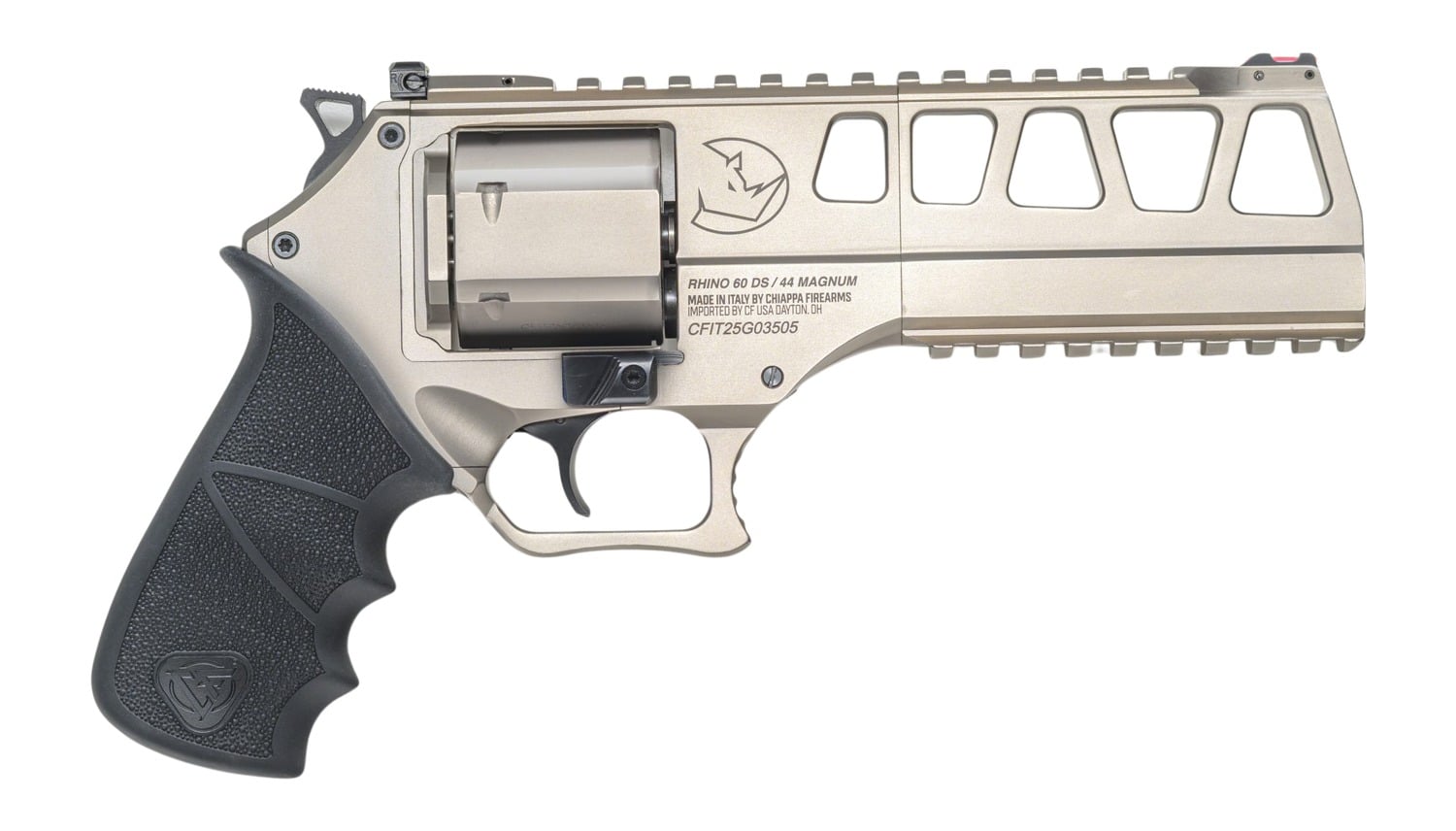 Chiappa Firearms 340351 60DS L Frame 44 Mag 6 Shot 6" Nickel Steel Barrel & Cylinder, Nickel Alloy Frame, Black Hogue Rubber Grip