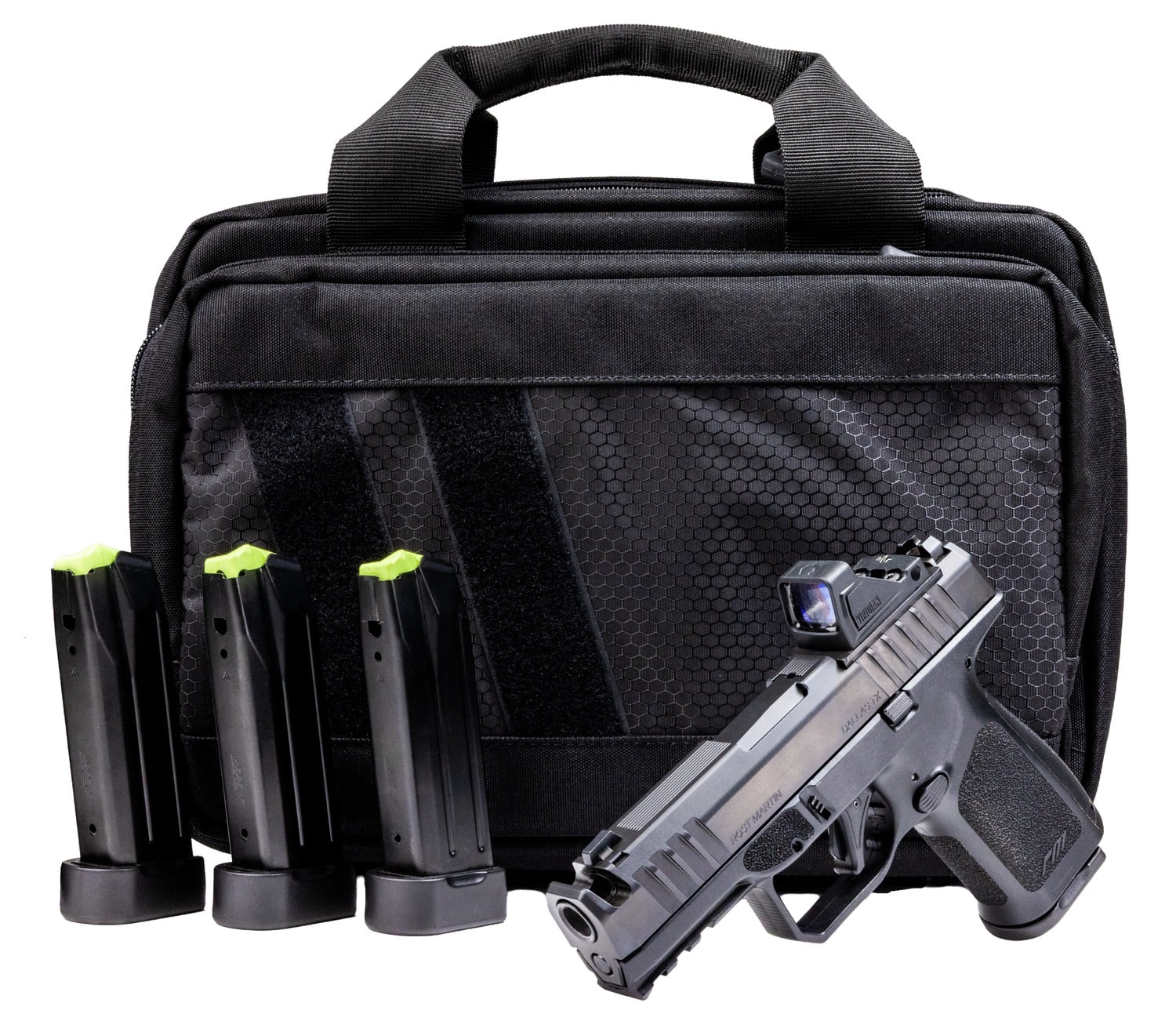 Rost Martin RM1CBLKOSP(COMP)SPL RM1C Comp Bundle 9mm Luger 17+1 4" Compensated Barrel, Black Nitron Steel Integrated Compensator/Serrated w/Optic Slide, Black Polymer Frame w/Picatinny Rail, Textured