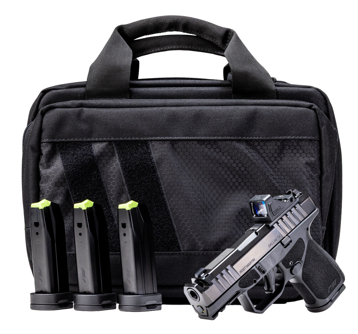 Rost Martin RM1SBLKOSP(COMP)SPL RM1S Comp Bundle 9mm Luger 12+1 15rd 3.60" Compensated Barrel, Black Nitron Steel Integrated Compensator/Serrated w/Optic Slide, Black Polymer Frame w/Picatinny Rail, T
