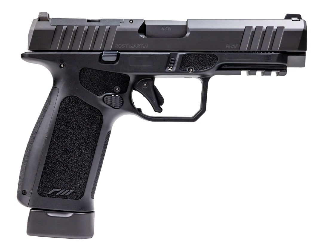 Rost Martin RM1FBLKOSP10CA RM1F 9mm Luger 10+1 4.50" Black Match Grade Barrel, Black Nitron Steel Optic Ready/Serrated Slide, Black Polymer Frame w/Picatinny Rail, RMR Footprint, Ambidextrous