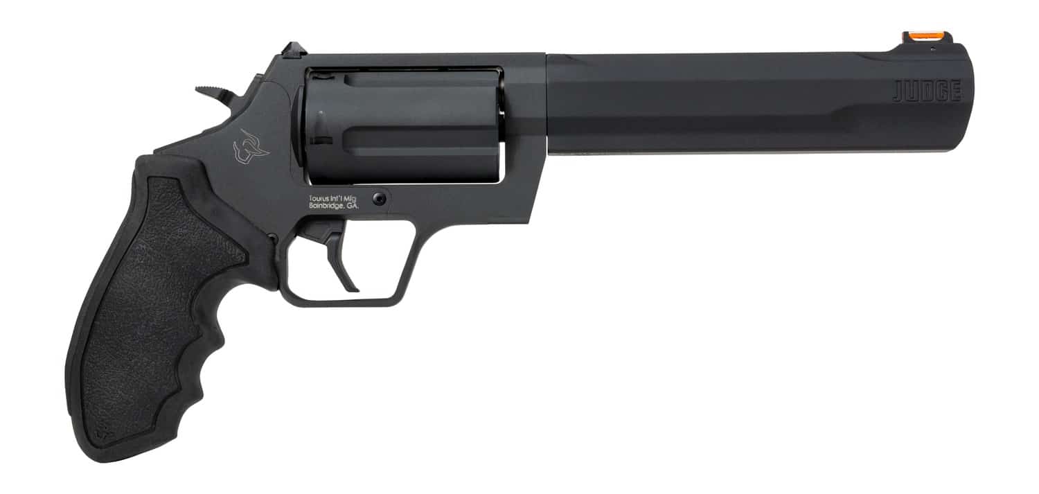 Taurus 2-JUDGE61 Judge 45 Long Colt/410 Gauge 5 Shot 6.50" Black Stainless Steel Barrel, Cylinder & Frame, Black Rubber Grip, Transfer Bar Safety