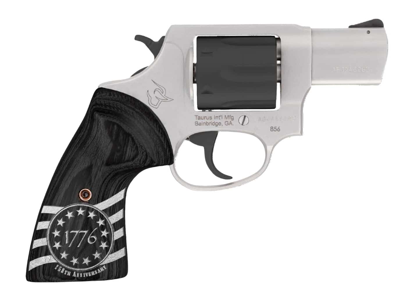 Taurus 2-85625-US3 856 1776 Small 38 Special +P 6 Shot 2" Stainless Steel Barrel, Black Stainless Steel Cylinder, Stainless Steel Frame, Custom Altamont Grip, Transfer Bar Safety
