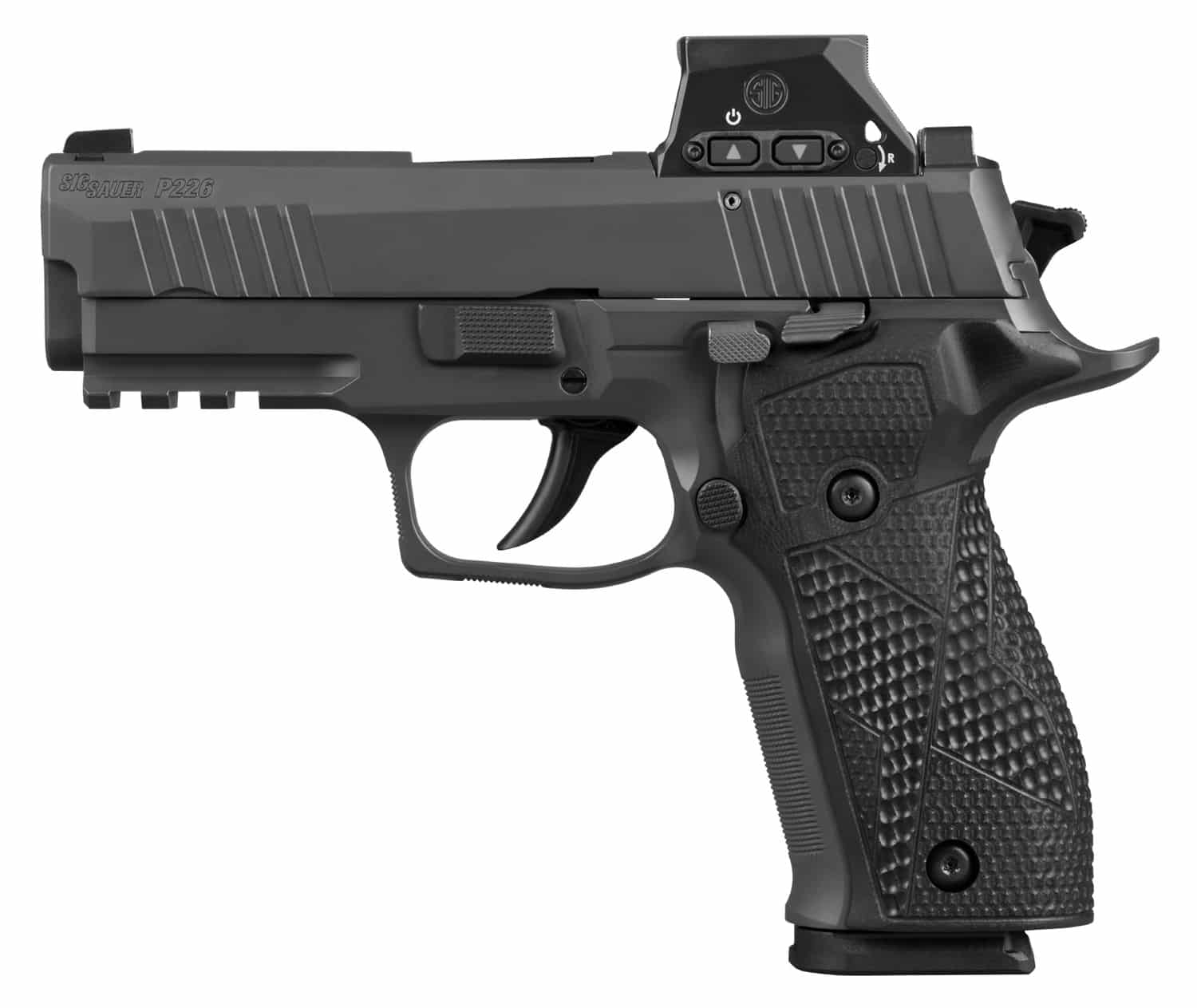 Sig Sauer 226XCA9RXSL10 P226X w/Optic Carry 9mm Luger 10+1 3.80" Bull Barrel w/Target Crown, Matte Black DLC Stainless Steel Serrated w/Optic Slide, Black Anodized Alloy Frame w/Picatinny Rail, Black