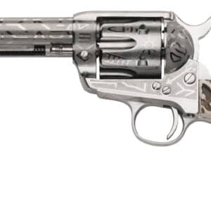 Taylors & Company 200063 1873 Cattle Brand 45 Colt (LC) Caliber with 5.50" Barrel, 6rd Capacity Cylinder, Overall Nickel-Plated Engraved Finish Steel & Imitation Stag Grip