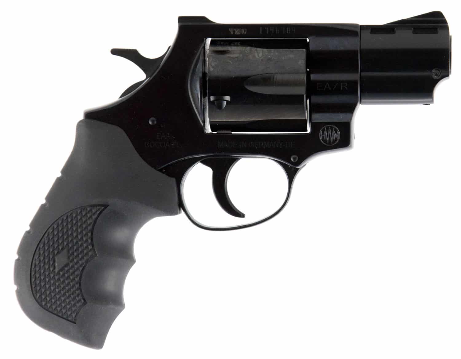 Weihrauch Guns 770130 Windicator 357 Mag 6rd 2" Blued Steel Barrel & Cylinder, Compact Steel Frame w/Exposed Hammer, Ramp Front/Fixed Rear Sights, Finger Grooved Black Rubber Grip