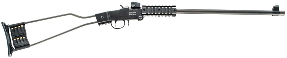 Chiappa Firearms 500092 Little Badger Full Size 22 LR 1 Shot, 16.50" Black Cerakote Steel Threaded Barrel, Black Cerakote Quad Picatinny Receiver, Black Cerakote Underfolding Wire Frame Stock, Right