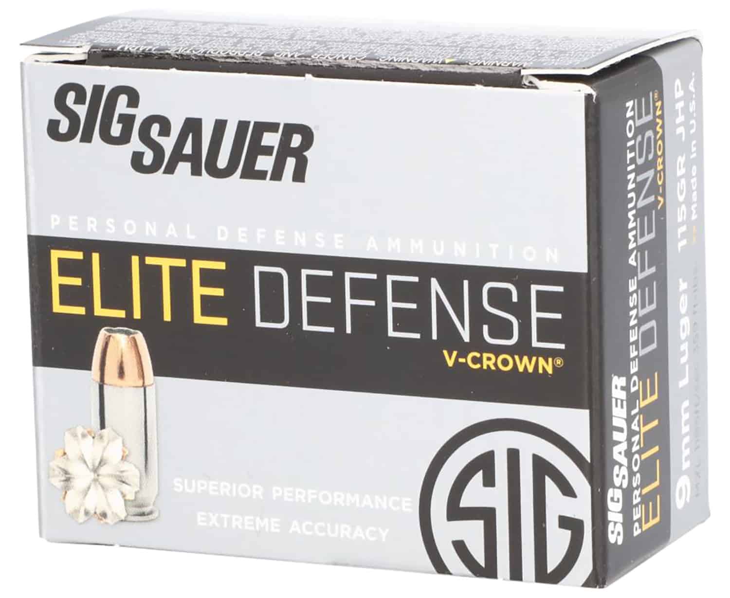 Sig Sauer E9MMA120 Elite Performance 9mmLuger 115gr V-Crown Jacketed Hollow Point 20 Per Box/10 Case