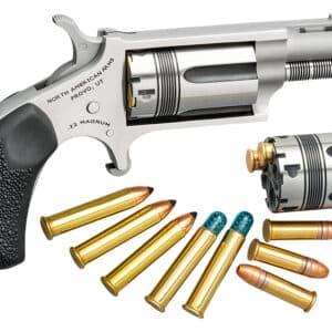 North American Arms 22MSCTW Wasp 22 LR 22 WMR 5 Shot 1.13" Stainless Steel Vent Rib Barrel, Stainless Frame & Cylinder, Black Pebbled Rubber Grip, Exposed Hammer