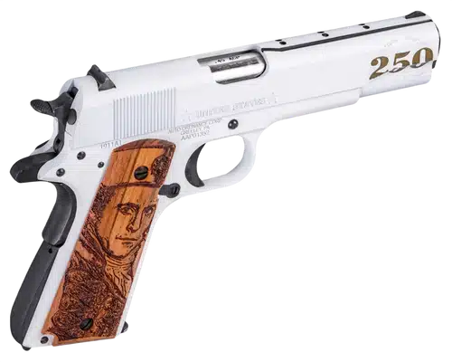 1911 Navy 250th, "Salute to Service", .45 ACP, 5", White, Black, Gold, Eng HW Grips, 7-rd - Image 3