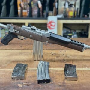 PREOWNED STAINLESS MINI 14 WITH 4 MAGAZINES WITH CARRY CASE