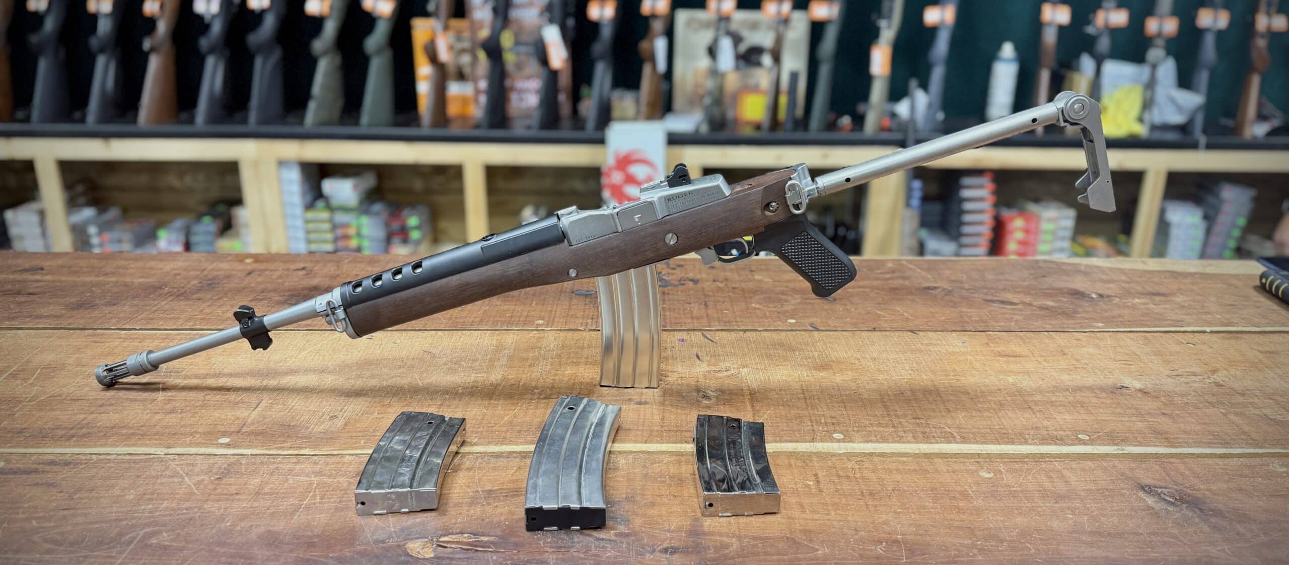 PREOWNED STAINLESS MINI 14 WITH 4 MAGAZINES WITH CARRY CASE - Image 2