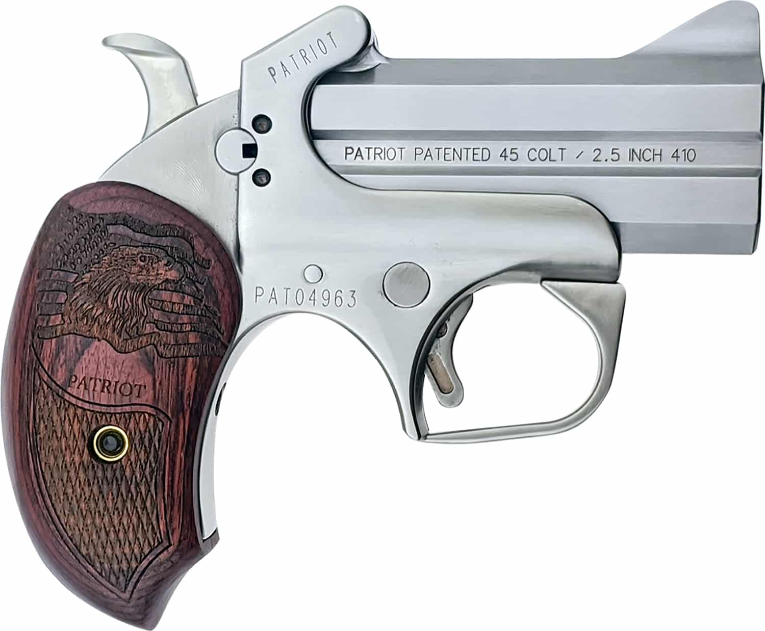 Bond Arms BAPA Patriot Original 45 Colt/410 Gauge 2rd Shot 3"Stainless Steel Barrel Extended Rosewood Grips Right Hand