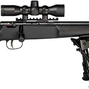 Savage Arms 13824 Rascal Target XP Youth 22 LR 1rd 16.13" Black Satin Heavy Threaded Barrel, Satin Black Drilled & Tapped Carbon Steel Receiver, Matte Black Fixed Wood Stock, 4x32mm Scope & Bipod, Rig