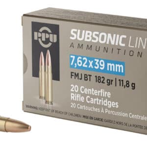 PPU PPS76239 Subsonic 7.62x39mm 182gr Full Metal Jacket Boat Tail 20 Per Box/50 Case