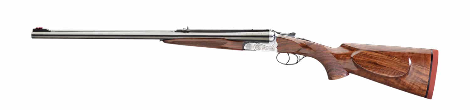 Rizzini USA 7001416 Rhino Express Full Size 416 Rigby 2rd 23" Gloss Blued Steel Barrel, Coin Anodized Silver Engraved Steel Receiver, Oiled Turkish Walnut Fixed w/Pistol Grip Wood Stock, Ambidextrous