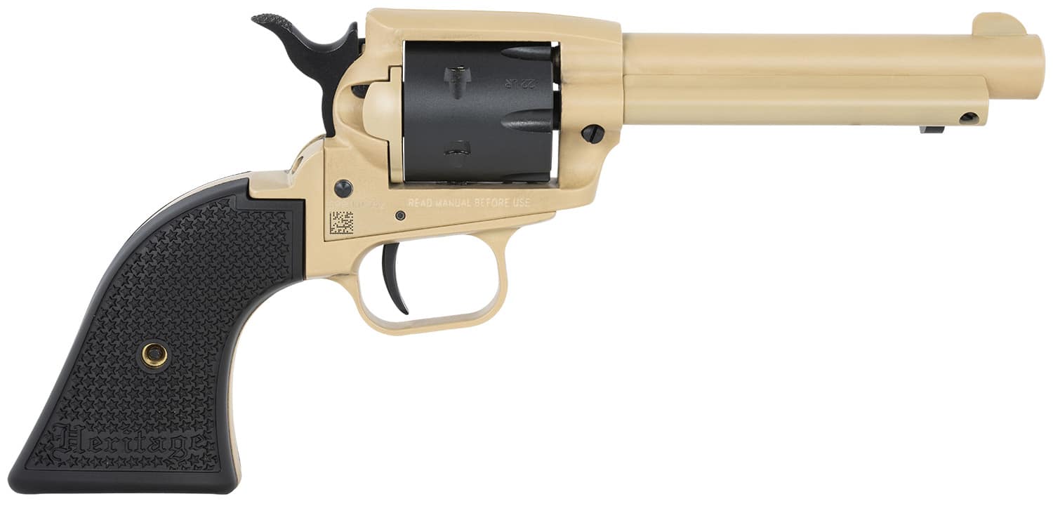 Heritage Mfg SRR22V4 Rough Rider 22 LR 6 Shot 4.75" Sabre Sand Cerakote Steel Barrel, Sabre Sand Cerakote Steel Frame, Black Satin Cylinder, Black Polymer Grip, Hammer/Thumb Safety, Exposed Hammer