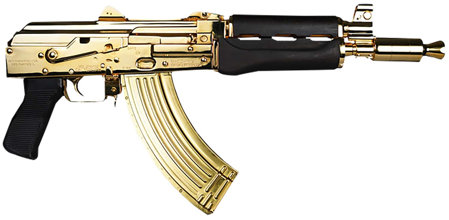 Zastava Arms Usa ZP92762MGL ZPAP 92 7.62x39mm 30+1 10" 24K Gold Plated/Cold Hammer Forged, Chrome Lined Barrel, Steel 24K Gold Plated Receiver, Dark Walnut Grips