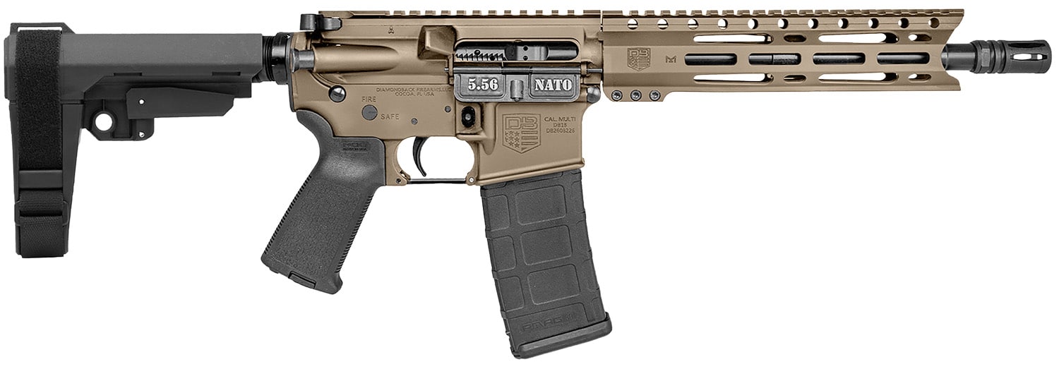 Diamondback DB1916K061 DB15 5.56 NATO 30+1 10" Flat Dark Earth Cerakote Heavy Barrel 9" M-LOK Handguard 7075-T6 Aluminum SBA3 Brace Magpul MOE Grip
