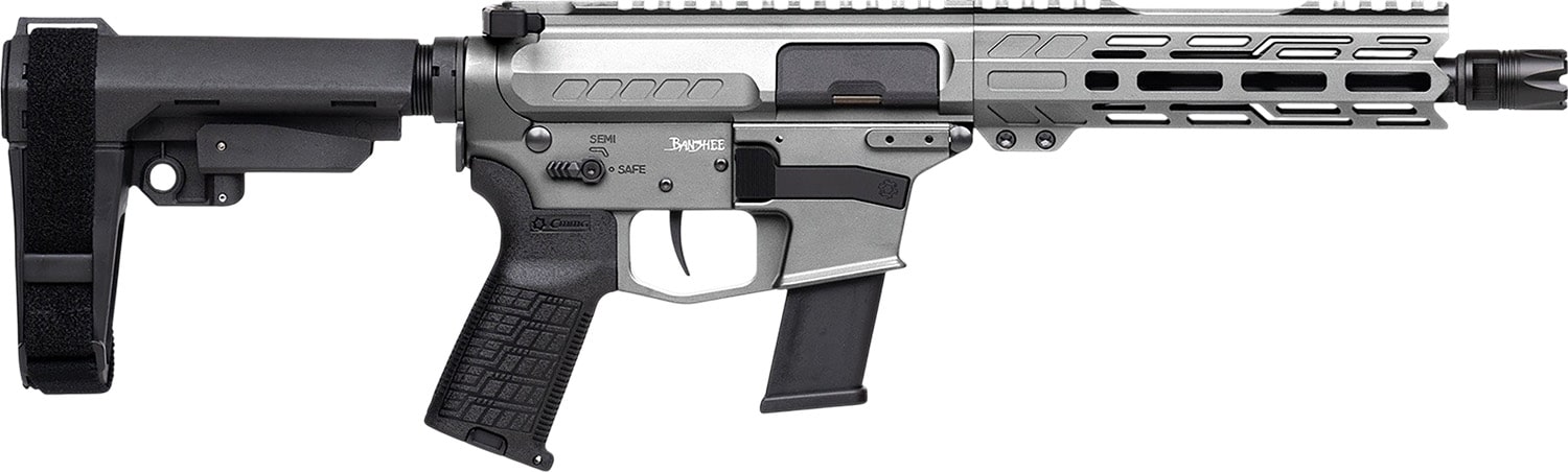 CMMG 45A890FTNG Banshee FE MkG 45 ACP 13+1 8" Black Nitride Threaded Barrel, M-LOK Handguard, Titanium Cerakote Aluminum Receiver w/Picatinny Rail, Black Polymer CMMG RipBrace, CMMG Zeroed Grip