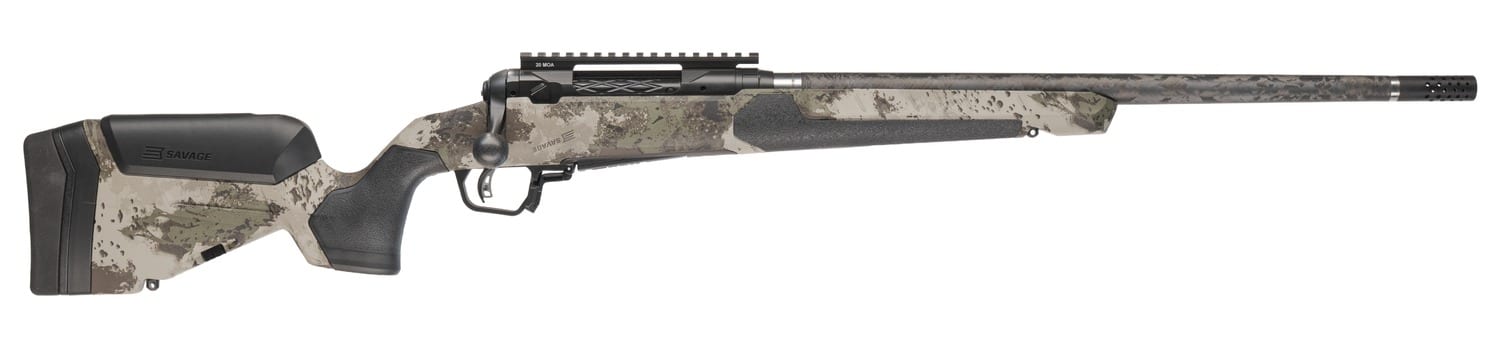 Savage Arms 32711 110 UltraLite Pro Full Size 308 Win 3+1 20" Carbon Fiber Barrel, Savage Woodland Camo Accufit V2 Synthetic Stock, Right Hand