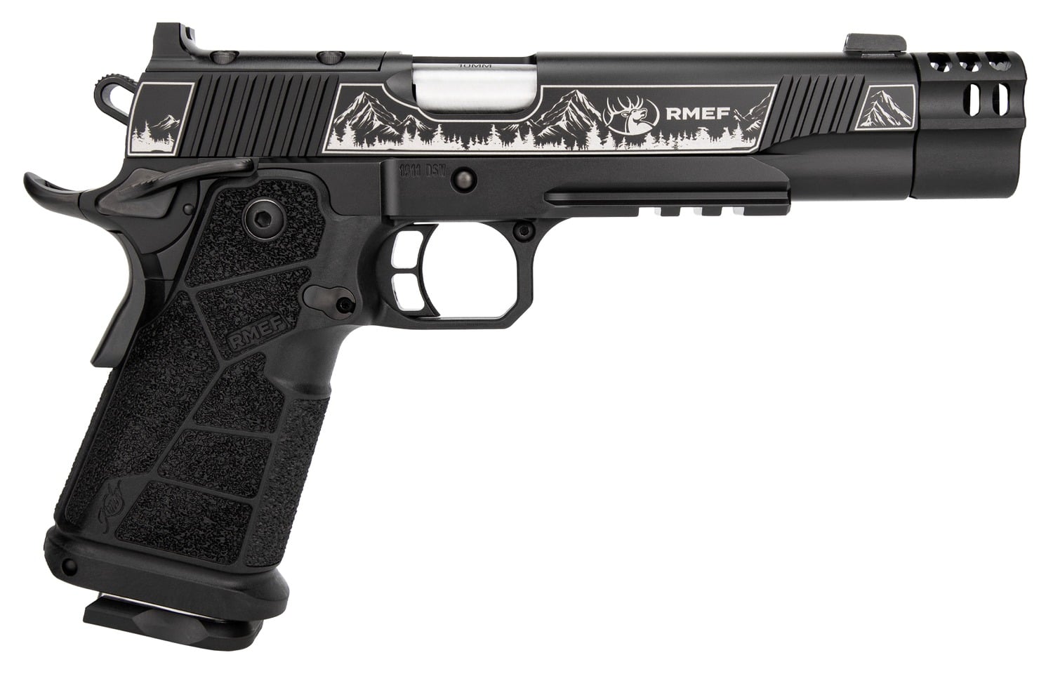 Kimber Mfg, Inc 3600305 DS Warrior Camp Guard Elite Full Size 10mm Auto 18+1 5" Matte Stainless Compensated Barrel, KimPro Black Stainless Steel Engraved Lightening Cut/Optic Ready/Serrated Slide, Bla