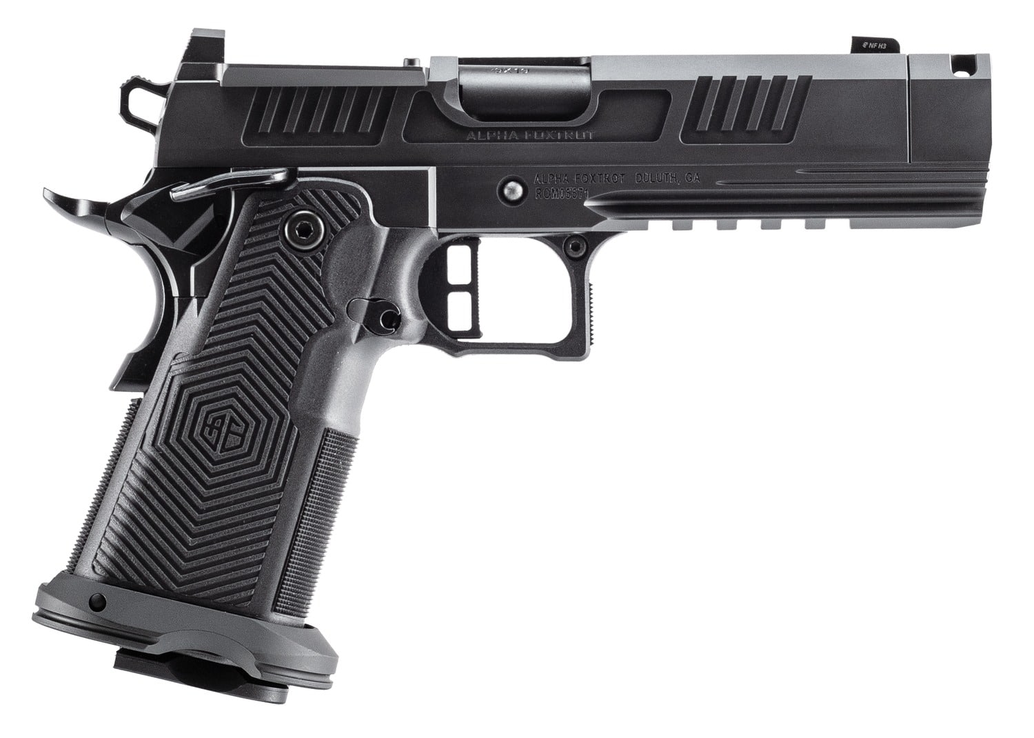 Alpha Foxtrot AA39X4CIG-XDBK13 AF1911 Romulus 45 ACP 13+1 4.25" Black DLC Stainless Steel Threaded Compensated Barrel, Optic Ready/Serrated Slide & Frame w/Beavertail & Picatinny Rail, RMR/RMSc Footpr