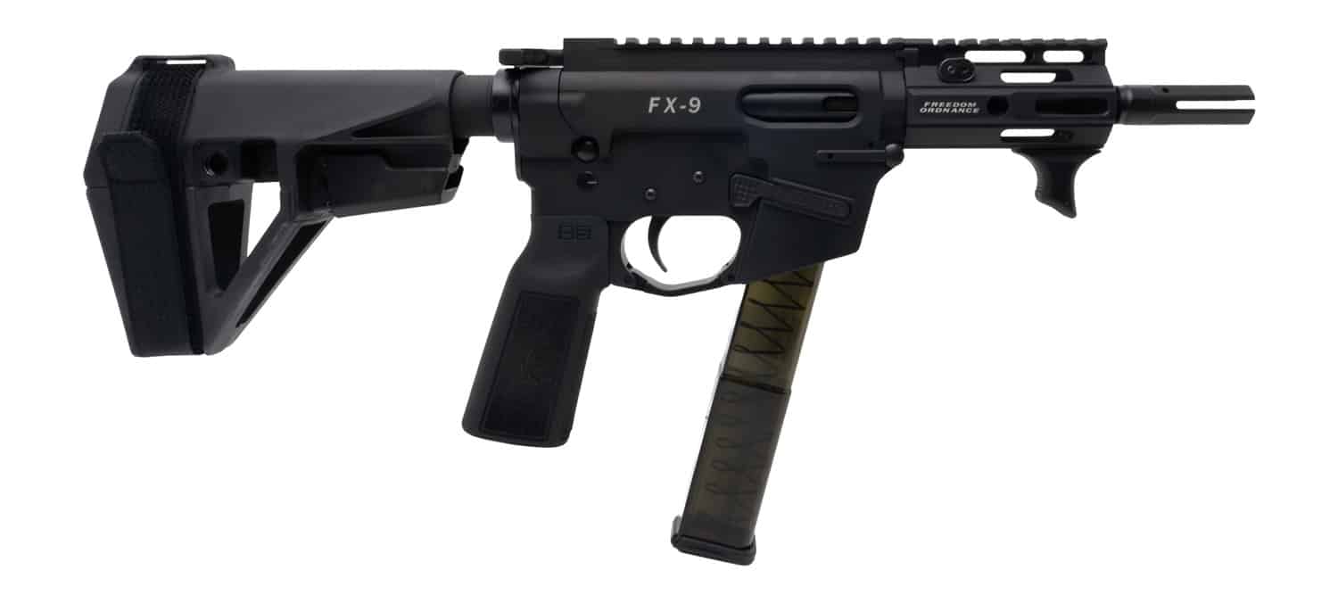 Freedom Ordance FX9P4E-BLK FX9P Elite 9mm Luger 4" Black Nitride Threaded Barrel, Black Anodized Aluminum Receiver w/Picatinny Rail, M-LOK Handguard, Black Polymer SB Tactical SBA5 Brace, Black Polyme