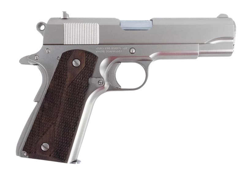 Tisas Arms 10100117 1911 A1 Tank Commander 9mm Luger 9+1 4.25" Stainless Steel Barrel, Nickel Carbon Steel Serrated Slide & Frame w/Beavertail, Walnut Grip