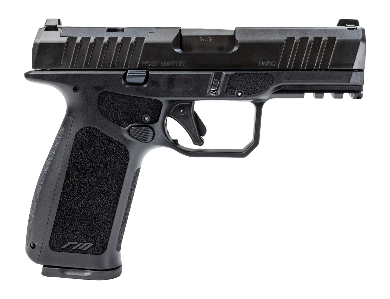 Rost Martin RM1XBH RM1X Compact 9mm Luger 19+1 4" Match Grade Barrel, Black Tenifer Steel Optic Ready/Serrated Slide, Black Polymer Frame w/Picatinny Rail, Interchangeable Backstrap Grip, RMR Footprin