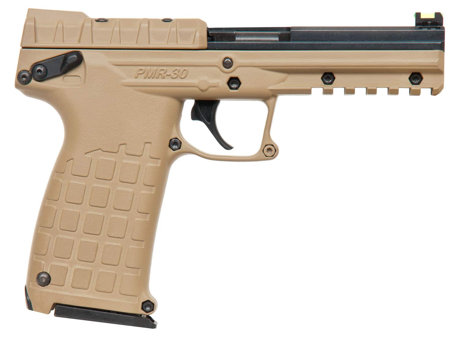 Kel-Tec PMR30BTAN PMR30 22 WMR 30+1 4.30" Fluted Steel Barrel, Black/Tan Serrated Slide, Tan Polymer Frame w/Picatinny Rail, Tan Textured Polymer Grip
