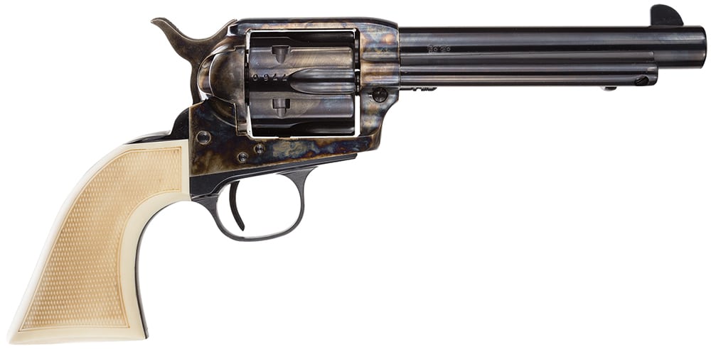 Taylors & Company 555127 Marshal 45 Colt (LC) Caliber with 5.50" Blued Finish Barrel, 6rd Capacity Blued Finish Cylinder, Color Case Hardened Finish Steel Frame & Checkered White Grip