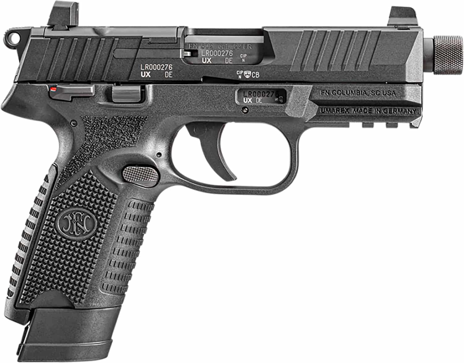 FN 66101011 502 Tactical 22 LR 10+1 4.60" Steel Threaded Barrel, Black Optic Ready/Serrated Slide & Polymer Frame w/Picatinny Rail, Black Textured Polymer Grip, Ambidextrous