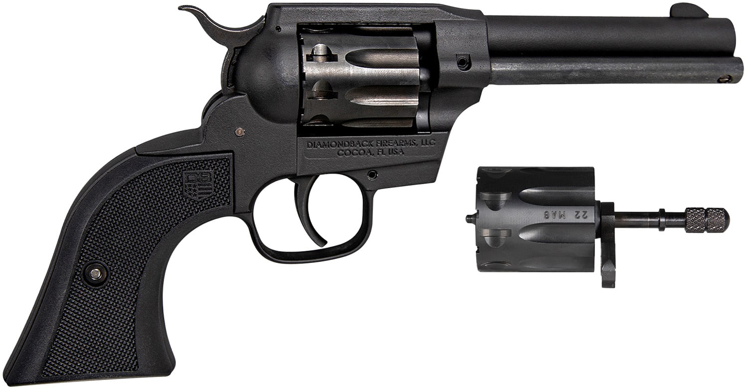 Diamondback DB0500A001 Sidekick 22 LR/22 WMR 9 Shot, 4.50" Black Cerakote Steel Barrel & Cylinder, Black Cerakote Zinc Alloy Frame Black Checkered Grips, Hammer Safety, Exposed Hammer