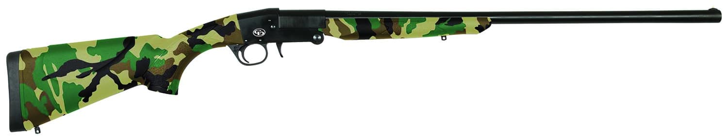 Charles Daly 930336 101 Compact 410 Bore Break Open 3" 1rd 26" Black Steel Single Shot Barrel & Receiver, Fixed Woodland Camo Synthetic Stock, Beretta/Benelli Mobil Choke System