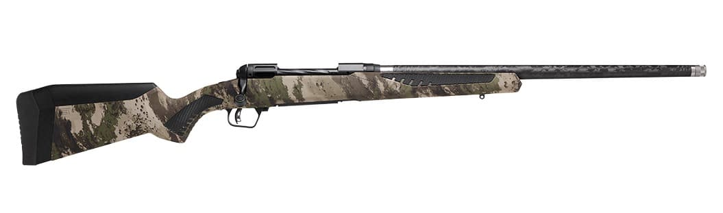 Savage Arms 58029 110 UltraLite 7mm PRC 2+1 22" Threaded Carbon Fiber Wrapped Barrel, Black Melonite Rec, Woodland Camo AccuStock with AccuFit