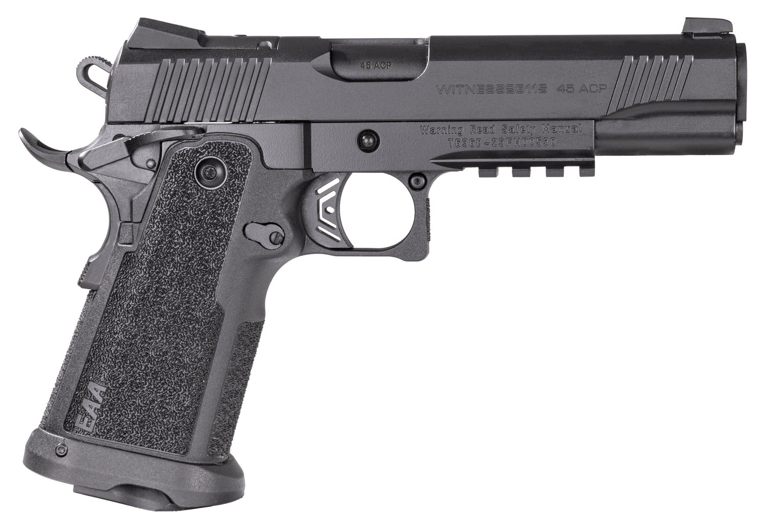 EAA 395040 Witness2311 45 ACP 11+1 5" Black Barrel, Black Serrated Slide & Polymer Frame w/Picatinny Rail & Beavertail Black Checkered Polymer Grips