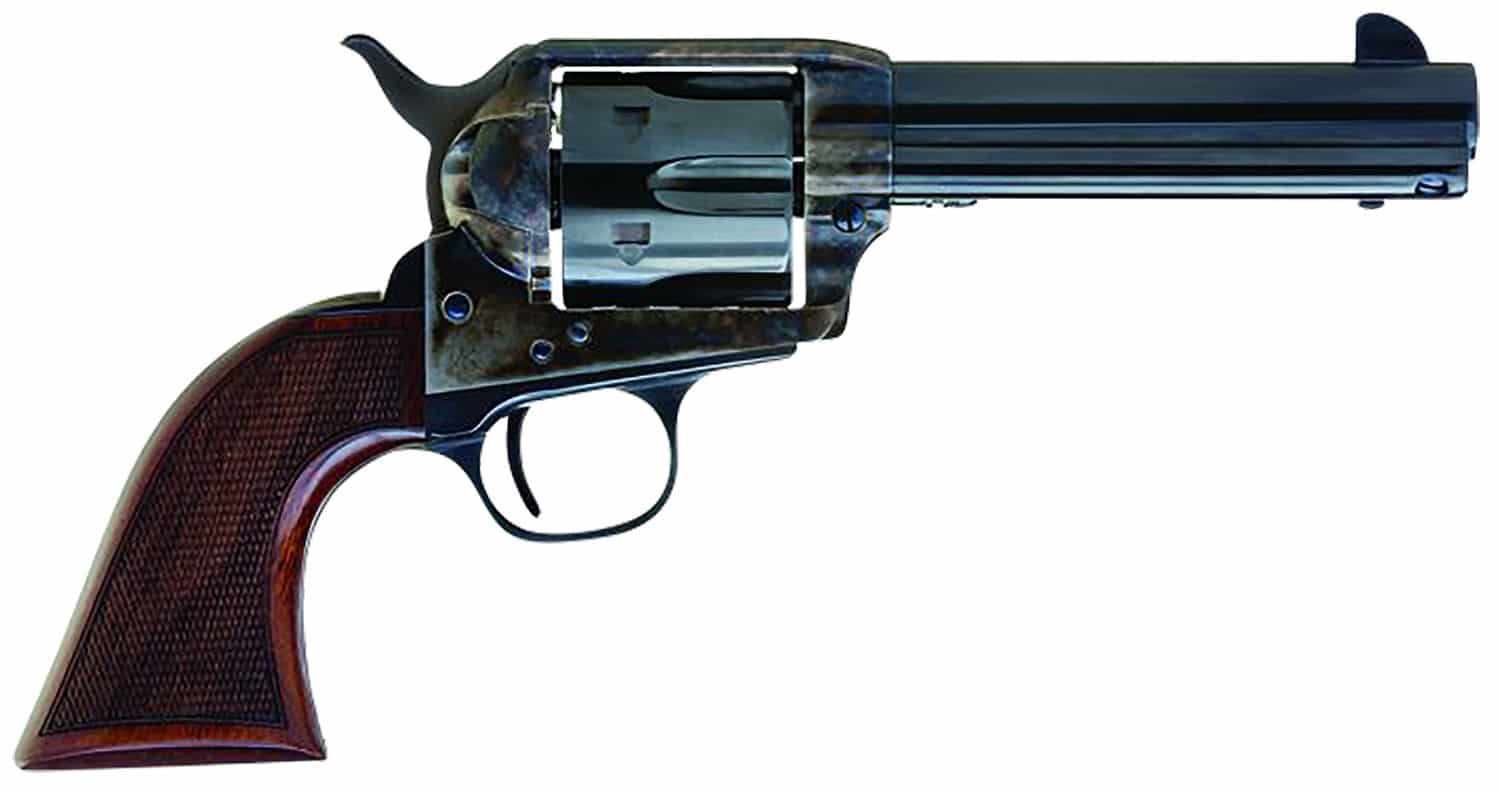 Cimarron AR400 Arizona Ranger 357 Mag 6 Shot, 4.75" Blue w/Engraved "Arizona Ranger" Steel Barrel, Blued Cylinder, Color Case Hardened Steel Frame, Checkered Walnut Grip, Exposed Hammer