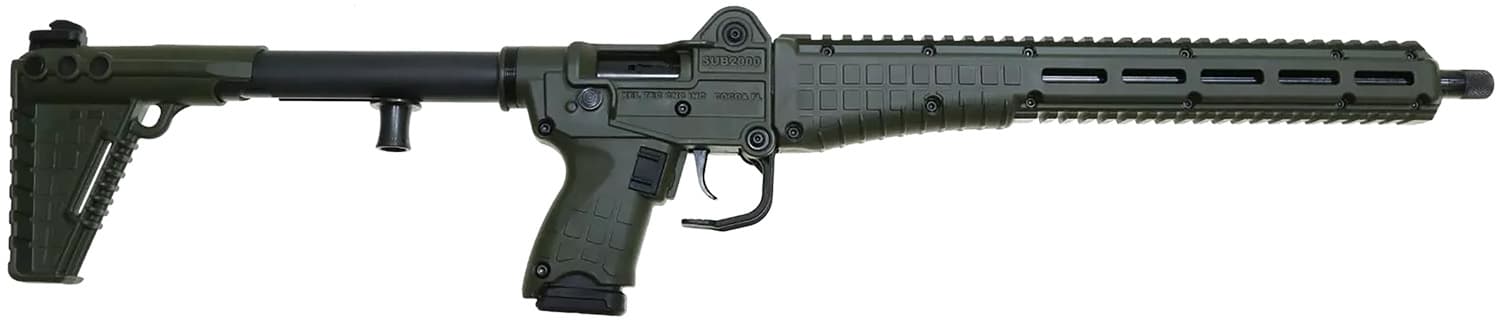 Kel-Tec SUB2K9GLKGRN SUB2000 Gen3 9mm Luger 15+1 16.15" Black Steel Threaded Barrel, Green Picatinny Rail Aluminum Receiver, M-LOK Handguard, Green Synthetic Folding Stock, Black Polymer Grip
