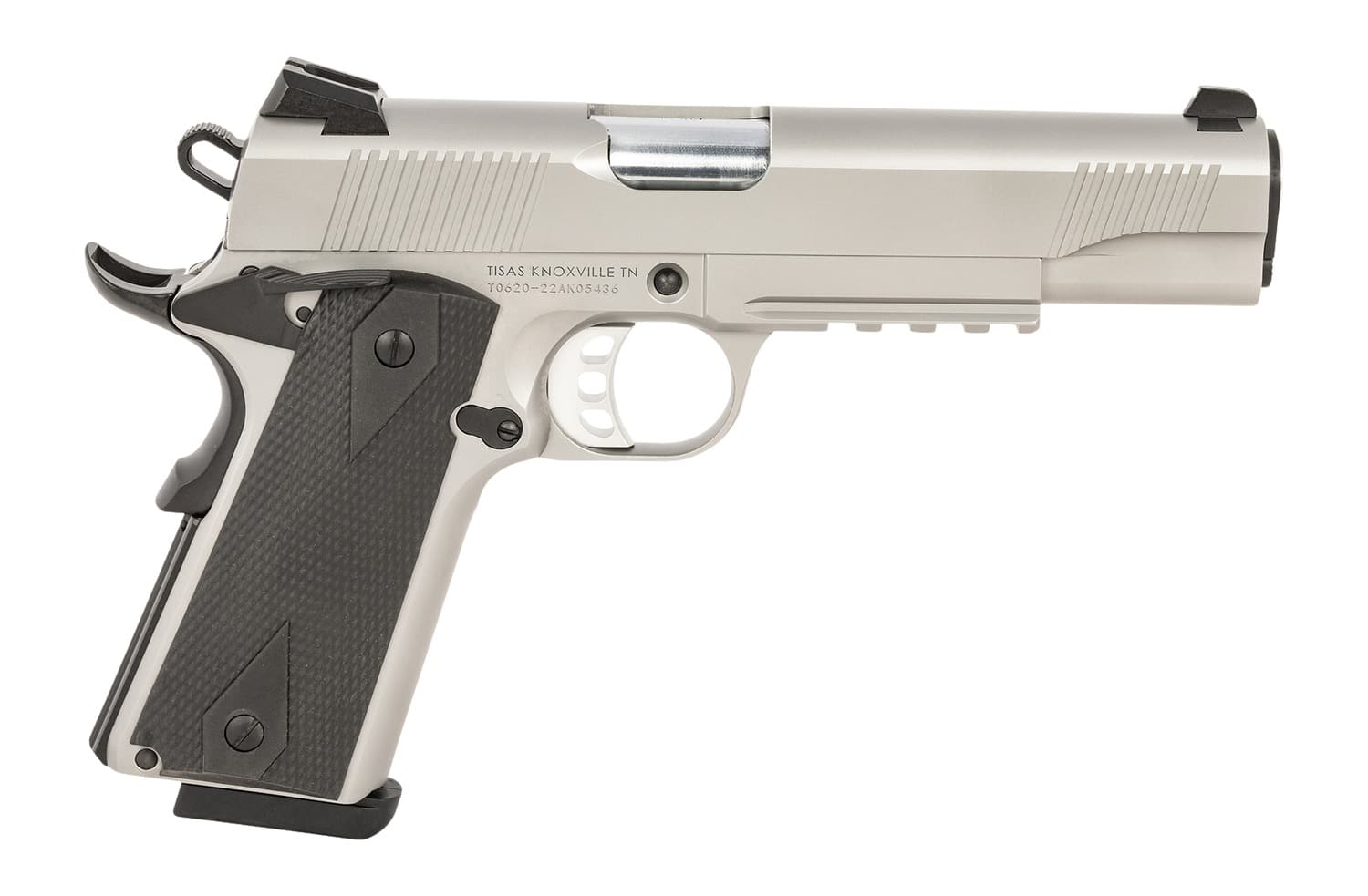 Tisas Arms 10100533 1911 Duty 45 ACP 8+1 5" Stainless Steel Barrel, Serrated Slide & Frame w/Picatinny Rail, Black Rubber Grip