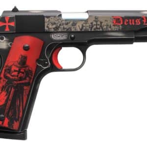 Tisas Arms 10100518AA2 1911 Crusader Full Size Frame 45 ACP 7+1 5" Steel Serrated Slide, Distressed Graphite Cerakote Carbon Steel Frame w/Beavertail, Multi-Color Cerakote Grip