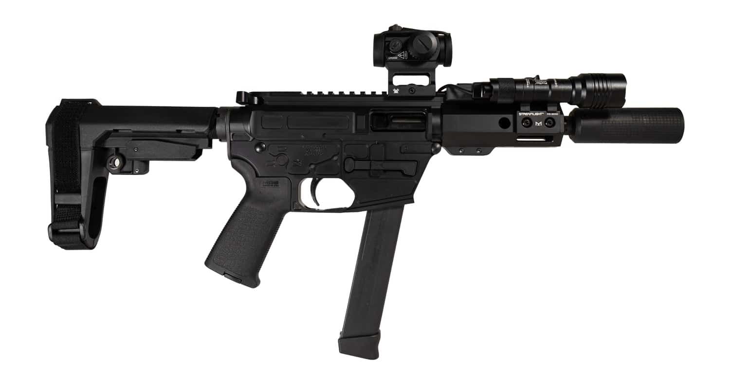 Shark Coast Tactical SCC8110CABLK-S Creepy Andrew 9mm Luger 30+1 Aluminum Receiver Picatinny Rail Receiver Black Polymer SB Tactical SBA3 Brace