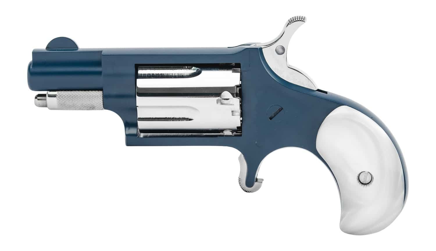 North American Arms 22LRNBCHP Second Mate Mini 22 LR 5 Shot 1.13" Navy Blue Cerakote Stainless Steel Barrel & Frame, High Polished Cylinder, Simulated White Pearl Grip, Safety Notch, Exposed Hammer