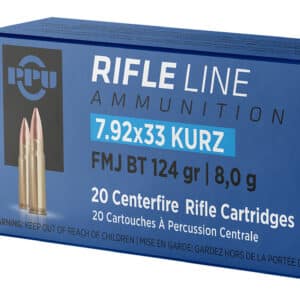 PPU PP7K Metric Rifle 7.9x33mmKurz 124gr Full Metal Jacket Boat Tail 20 Per Box/25 Case