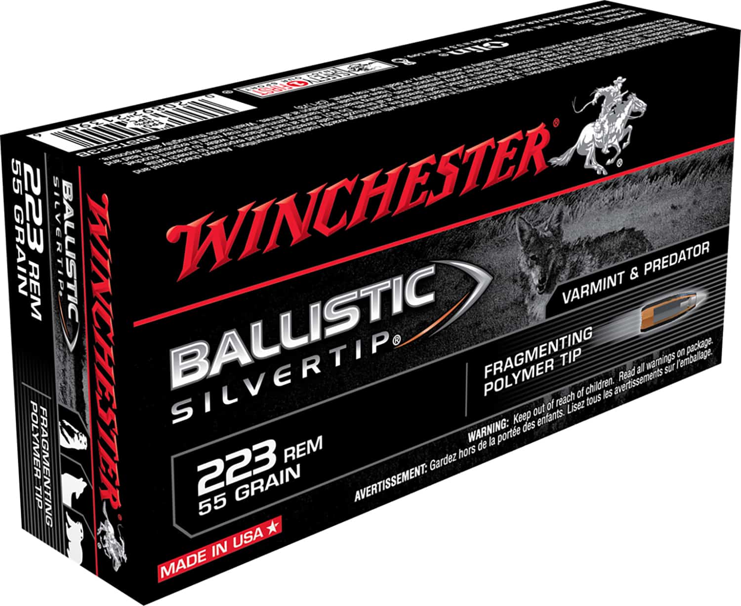 Winchester Ammo SBST223B Ballistic Silvertip 223Rem 55gr Fragmenting Polymer Tip 20 Per Box/10 Case