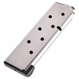 CMC Products 14132 Power Mag 8rd 45 ACP Fits 1911 Officer Stainless Steel w/ Black Base Pad