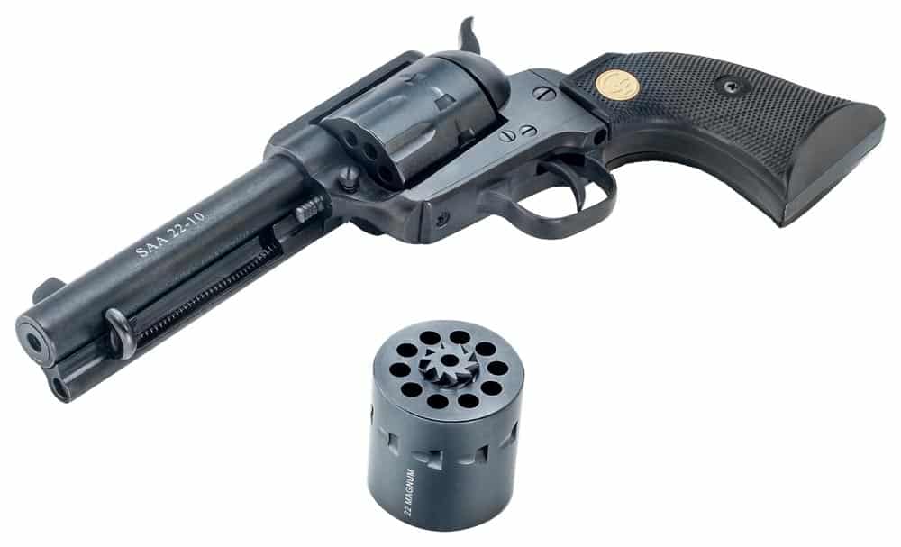 Chiappa Firearms CF340155D SAA 1873 Medium Frame 22 LR 22 WMR 10 Shot, 4.75" Blued Steel Barrel, Blued Steel Frame, Blued Cylinder, Black Polymer Grip, Exposed Hammer