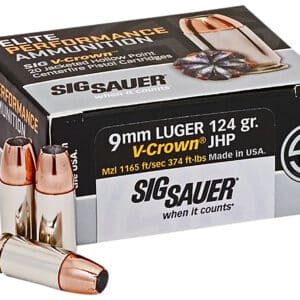 Sig Sauer E9MMA220 Elite Performance 9mmLuger 124gr V-Crown Jacketed Hollow Point 20 Per Box/10 Case