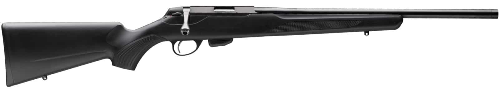 Tikka T1x MTR .22 LR rifle with 20-inch threaded barrel and black synthetic stock