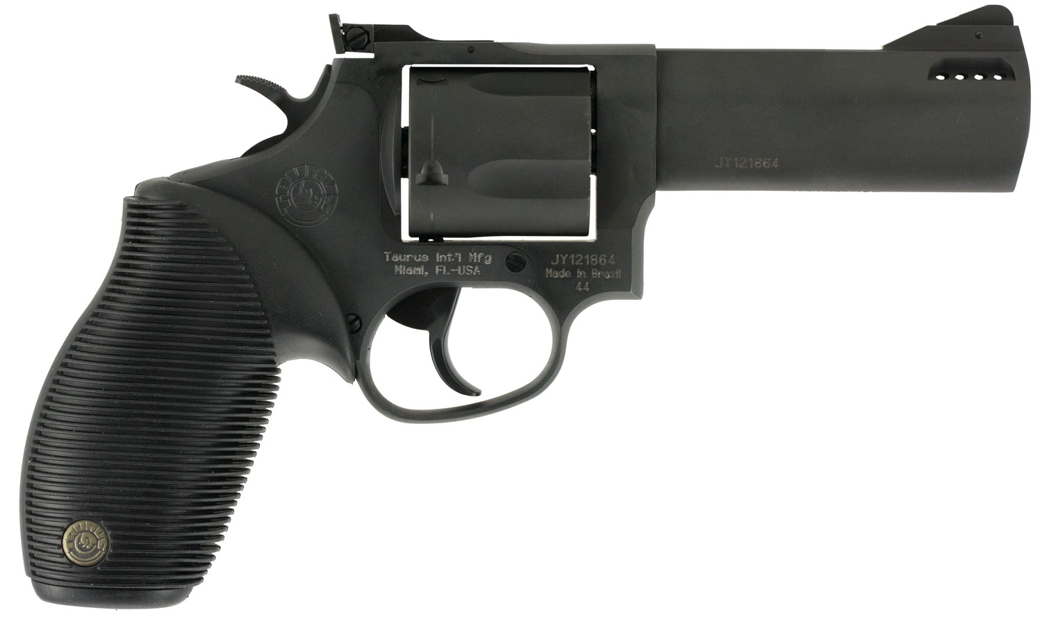 Taurus 2-440041TKR Tracker 44 Medium 44 Rem Mag 5 Shot 4" Matte Black Oxide Ported Barrel, Cylinder & Frame, Black Ribber Grip, Transfer Bar Safety, Exposed Hammer