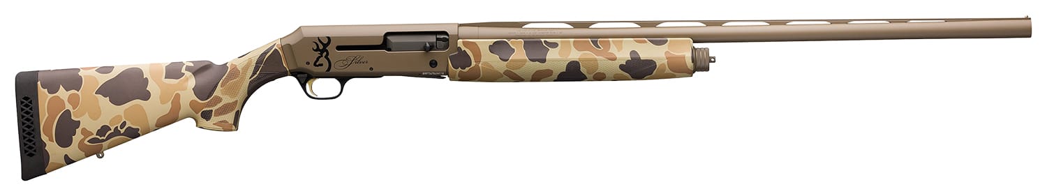 Browning Silver Field 12 Gauge semi-auto shotgun with 28-inch barrel and Vintage Tan camo stock